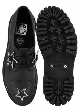 New Unisex T.U.K Double Decker Black Leather Oxford with Silver Star Accents